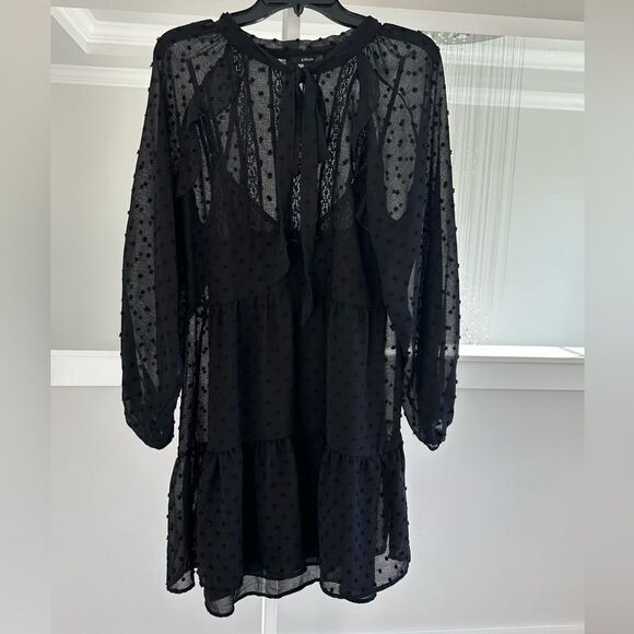 Aqua Swiss dot ruffle dress with front tie - Picture 8 of 8